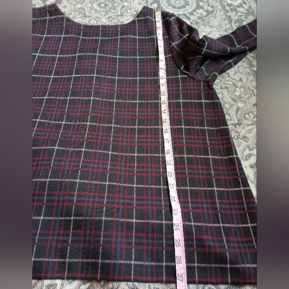 J Jill Ponte Knit Top XL Plaid Pleated Buttons Swing Red Black Academia - Picture 14 of 14